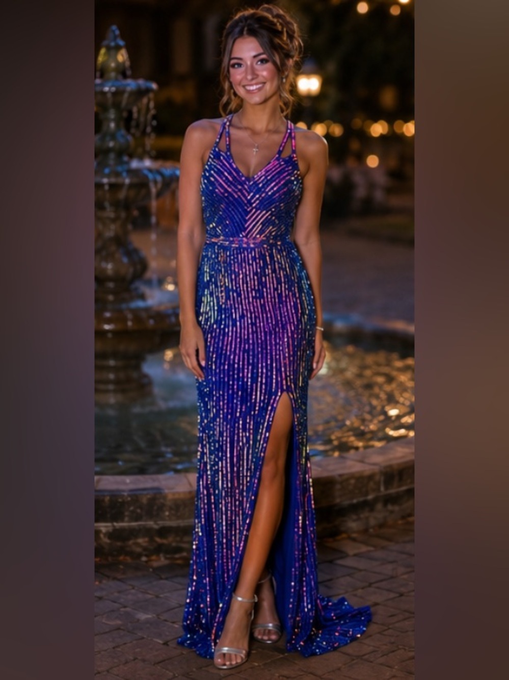 Primavera iridescent sequin prom dress